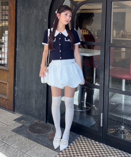 one after another NICE CLAUP(ワンアフターアナザーナイスクラップ)の「【ZOZO限定】バイカラーゴールドボタンポロニット(ニット/セーター・レディース・ピンク/ネイビー/ブラック/ベージュ・FREE)」の21枚目の写真