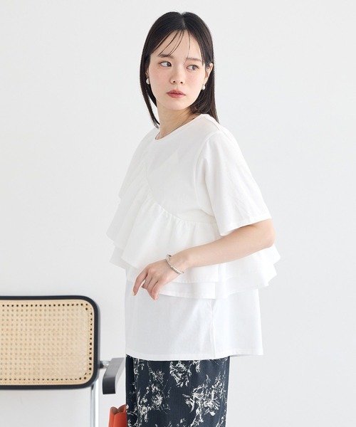 earth music&ecology(アースミュージックアンドエコロジー)の「フリルプルオーバー(Tシャツ/カットソー・レディース・オフホワイト/ブラック・FREE)」の4枚目の写真