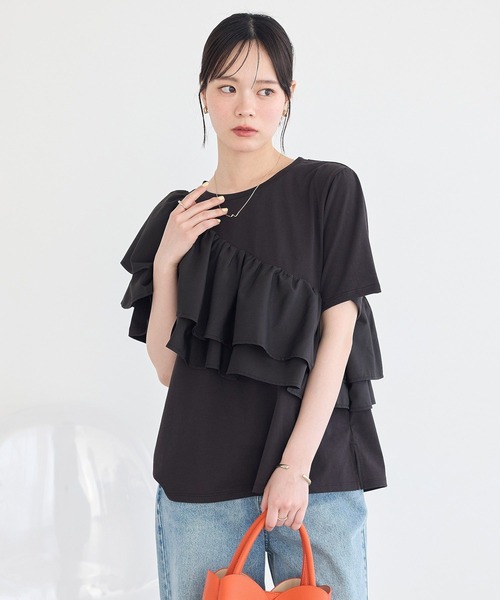 earth music&ecology(アースミュージックアンドエコロジー)の「フリルプルオーバー(Tシャツ/カットソー・レディース・オフホワイト/ブラック・FREE)」の9枚目の写真