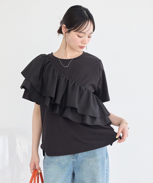 earth music&ecology(アースミュージックアンドエコロジー)の「フリルプルオーバー(Tシャツ/カットソー・レディース・オフホワイト/ブラック・FREE)」の10枚目の写真