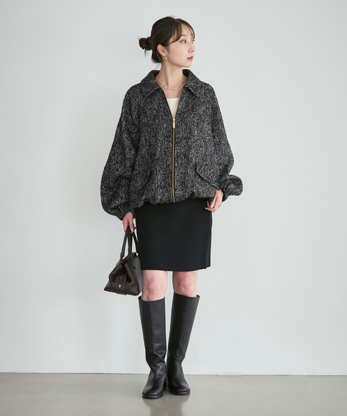 Noble(ノーブル)の「ミックスツイードコクーンジップコート(その他アウター・レディース・ブラック・36/38)」の6枚目の写真
