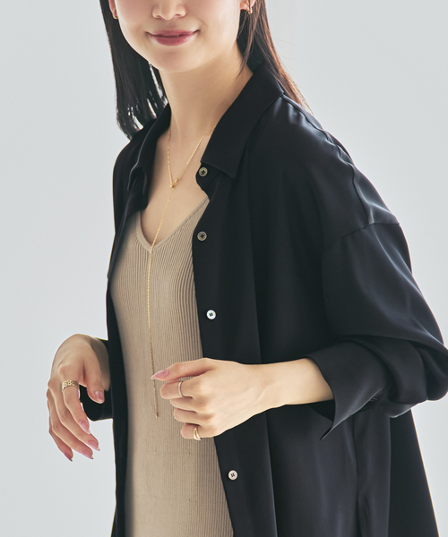 Noble（ノーブル）の「《追加・セットアップ対応》ルナサテンドレープシャツ（シャツ/ブラウス・レディース・ブラウン/ブラック・FREE）」の4枚目の写真
