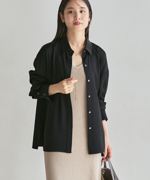Noble（ノーブル）の「《追加・セットアップ対応》ルナサテンドレープシャツ（シャツ/ブラウス・レディース・ブラウン/ブラック・FREE）」の8枚目の写真