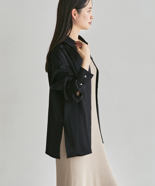 Noble（ノーブル）の「《追加・セットアップ対応》ルナサテンドレープシャツ（シャツ/ブラウス・レディース・ブラウン/ブラック・FREE）」の9枚目の写真