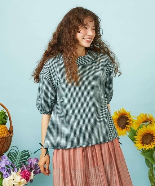 Jocomomola(ホコモモラ)の「Relieve ロールカラーギンガムチェックブラウス(シャツ/ブラウス・レディース・ブラック/イエロー・40)」の1枚目の写真