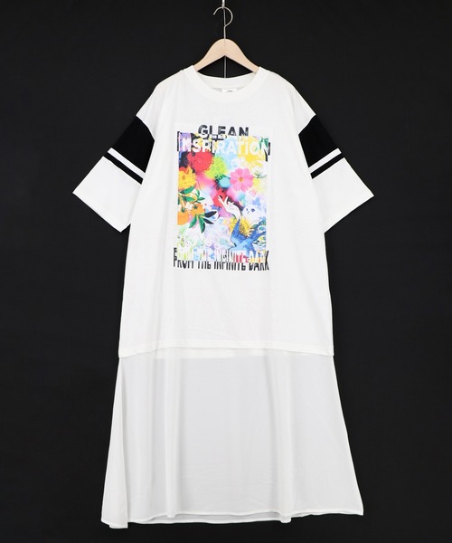 ScoLar（スカラー）の「162709：アート柄アップリケ シアー裾切替ワンピース（ワンピース・レディース・ブラック/オフホワイト・M）」の2枚目の写真