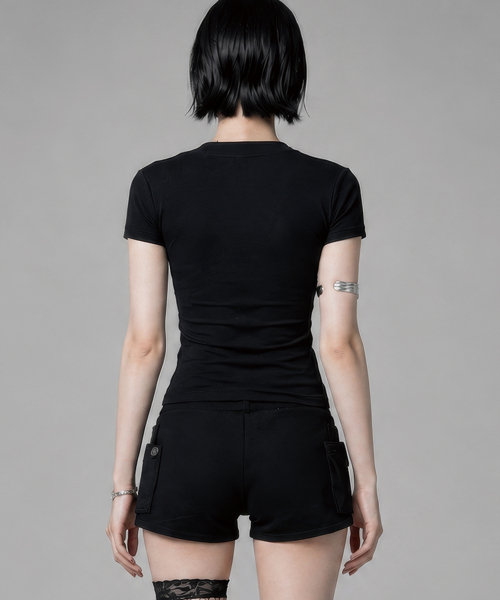 ETRE AU SOMMET（エトレオソメ）の「Shirring Eyelet Bolero Top (Black)（Tシャツ/カットソー・レディース・ブラック・FREE）」の3枚目の写真