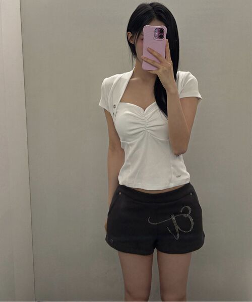 ETRE AU SOMMET（エトレオソメ）の「Shirring Eyelet Bolero Top (Black)（Tシャツ/カットソー・レディース・ブラック・FREE）」の10枚目の写真