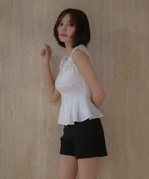 M DOLLY(エムドリー)の「Lace ellery peplum tops / レースエラリーペプラムトップス(タンクトップ・レディース・ホワイト/ピンク・FREE)」の4枚目の写真