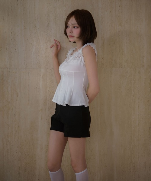 M DOLLY(エムドリー)の「Lace ellery peplum tops / レースエラリーペプラムトップス(タンクトップ・レディース・ホワイト/ピンク・FREE)」の6枚目の写真
