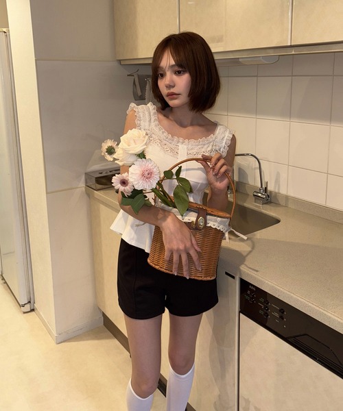 M DOLLY(エムドリー)の「Lace ellery peplum tops / レースエラリーペプラムトップス(タンクトップ・レディース・ホワイト/ピンク・FREE)」の7枚目の写真