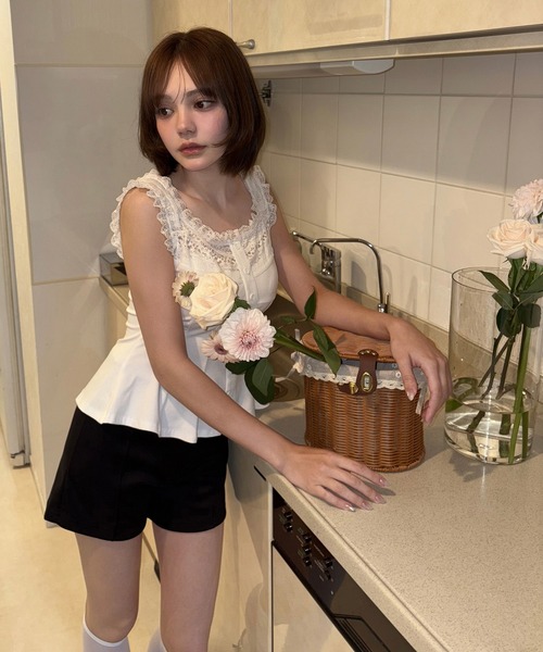 M DOLLY(エムドリー)の「Lace ellery peplum tops / レースエラリーペプラムトップス(タンクトップ・レディース・ホワイト/ピンク・FREE)」の8枚目の写真