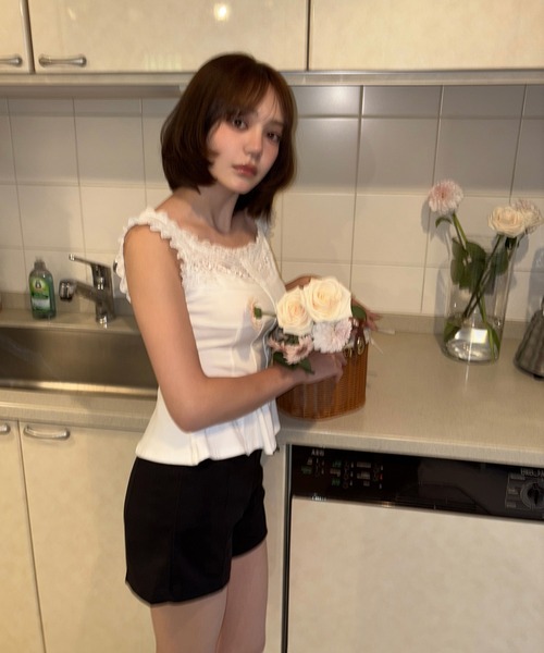 M DOLLY(エムドリー)の「Lace ellery peplum tops / レースエラリーペプラムトップス(タンクトップ・レディース・ホワイト/ピンク・FREE)」の9枚目の写真