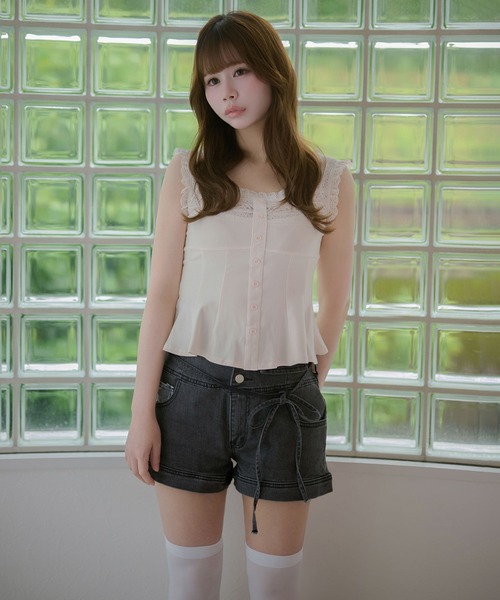 M DOLLY(エムドリー)の「Lace ellery peplum tops / レースエラリーペプラムトップス(タンクトップ・レディース・ホワイト/ピンク・FREE)」の14枚目の写真