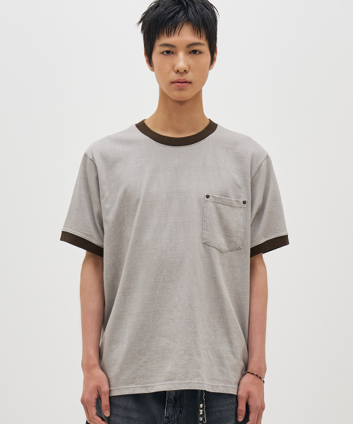 BASEMOMENT(ベースモーメント)の「ピグメントウォッシングリンガーポケットTシメントグレー(Tシャツ/カットソー・メンズ・その他・LARGE/MEDIUM)」の1枚目の写真