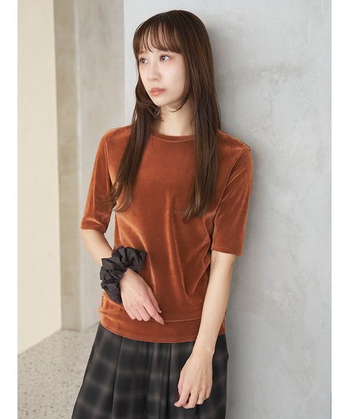 emmi（エミ）の「フロッキーチュールハーフスリーブカットソー（Tシャツ/カットソー・レディース・オレンジ/ブラウン/ミント・F）」の3枚目の写真
