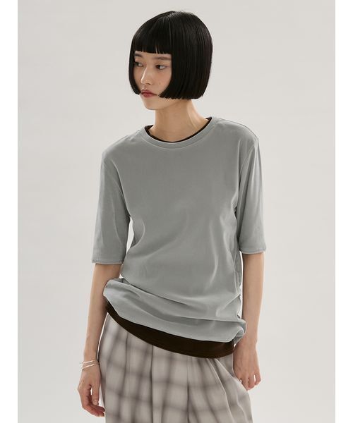 emmi（エミ）の「フロッキーチュールハーフスリーブカットソー（Tシャツ/カットソー・レディース・オレンジ/ブラウン/ミント・F）」の5枚目の写真