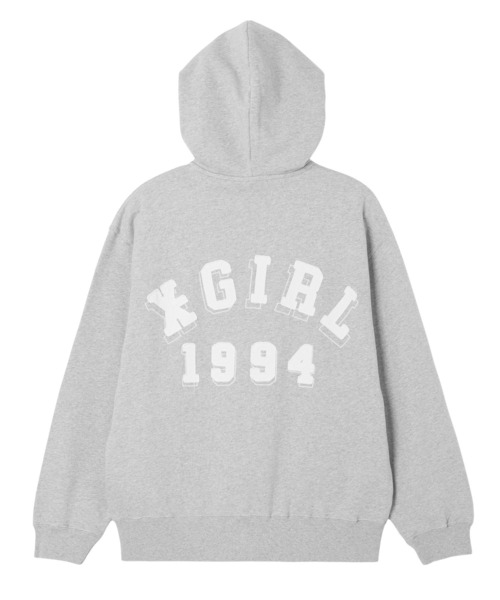 X-girl(エックスガール)の「LOGO PATCH AND STITCH ZIP UP SWEAT HOODIE(パーカー・レディース・アッシュ/ブラック・M/S)」の2枚目の写真