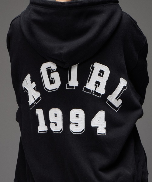 X-girl(エックスガール)の「LOGO PATCH AND STITCH ZIP UP SWEAT HOODIE(パーカー・レディース・アッシュ/ブラック・M/S)」の9枚目の写真