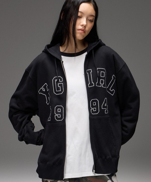 X-girl(エックスガール)の「LOGO PATCH AND STITCH ZIP UP SWEAT HOODIE(パーカー・レディース・アッシュ/ブラック・M/S)」の4枚目の写真