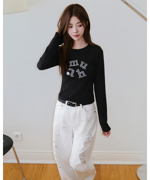 muahmuah（ムーアムーア）の「ダブルチェック 長袖Tシャツ [ブラック]（Tシャツ/カットソー・レディース・その他・FREE）」の3枚目の写真