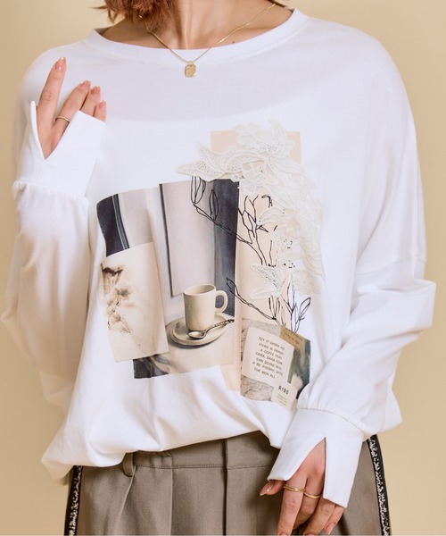 LHELBIE(レルビエ)の「プリントポンチョロンT(Tシャツ/カットソー・レディース・ブラウン/オフホワイト/チャコールグレー・M)」の2枚目の写真