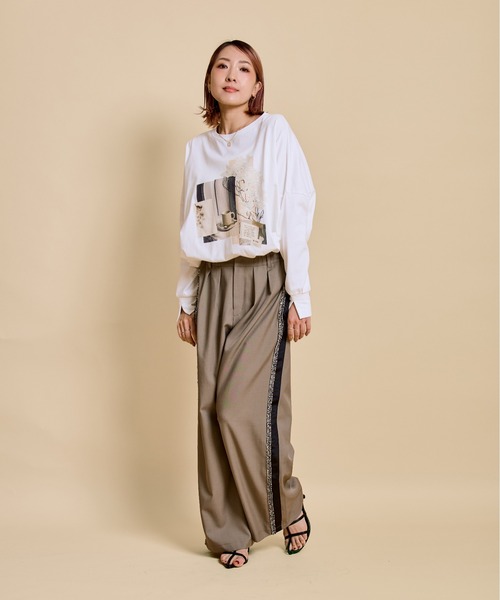 LHELBIE(レルビエ)の「プリントポンチョロンT(Tシャツ/カットソー・レディース・ブラウン/オフホワイト/チャコールグレー・M)」の6枚目の写真