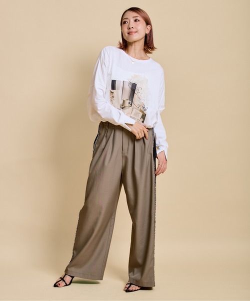 LHELBIE(レルビエ)の「プリントポンチョロンT(Tシャツ/カットソー・レディース・ブラウン/オフホワイト/チャコールグレー・M)」の13枚目の写真