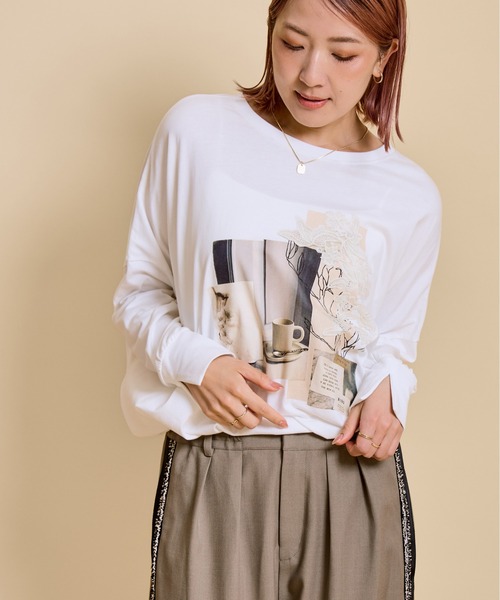 LHELBIE(レルビエ)の「プリントポンチョロンT(Tシャツ/カットソー・レディース・ブラウン/オフホワイト/チャコールグレー・M)」の7枚目の写真
