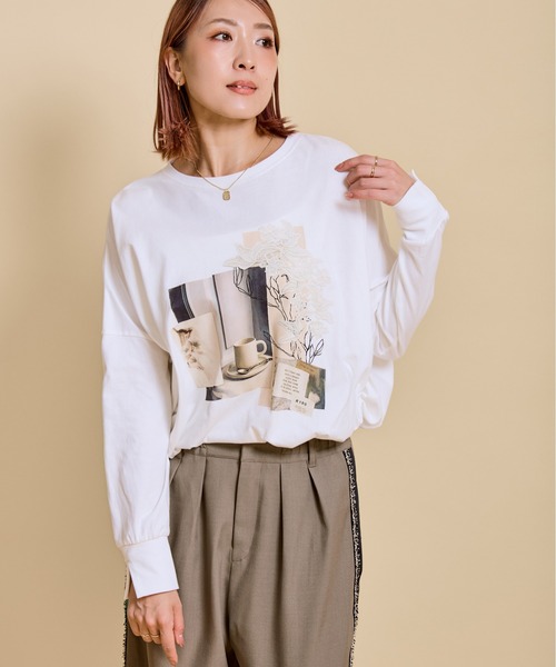 LHELBIE(レルビエ)の「プリントポンチョロンT(Tシャツ/カットソー・レディース・ブラウン/オフホワイト/チャコールグレー・M)」の22枚目の写真