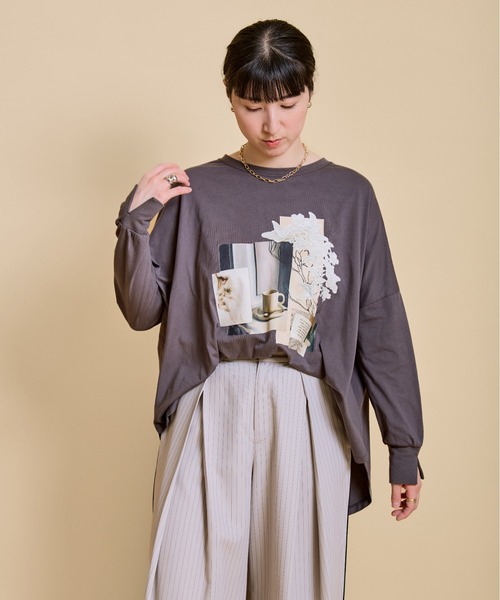 LHELBIE(レルビエ)の「プリントポンチョロンT(Tシャツ/カットソー・レディース・ブラウン/オフホワイト/チャコールグレー・M)」の9枚目の写真