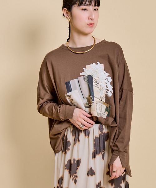 LHELBIE(レルビエ)の「プリントポンチョロンT(Tシャツ/カットソー・レディース・ブラウン/オフホワイト/チャコールグレー・M)」の19枚目の写真