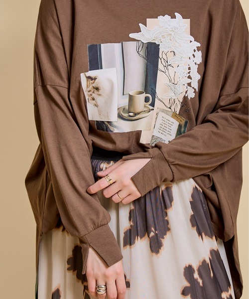 LHELBIE(レルビエ)の「プリントポンチョロンT(Tシャツ/カットソー・レディース・ブラウン/オフホワイト/チャコールグレー・M)」の21枚目の写真