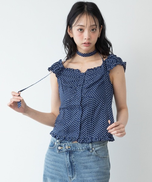 3.3 Field Trip （3.3フィールドトリップ）の「3.3 Field Trip／ストール付きドットフリルブラウス（シャツ/ブラウス・レディース・ネイビー/オフホワイト/ブラック・FREE）」の7枚目の写真