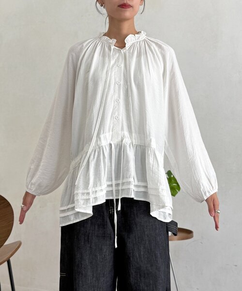 CPCM(シーピーシーエム)の「【WEB限定】ネックフリル長袖ブラウス(シャツ/ブラウス・レディース・イエロー/ブラック/ホワイト・FREE)」の10枚目の写真