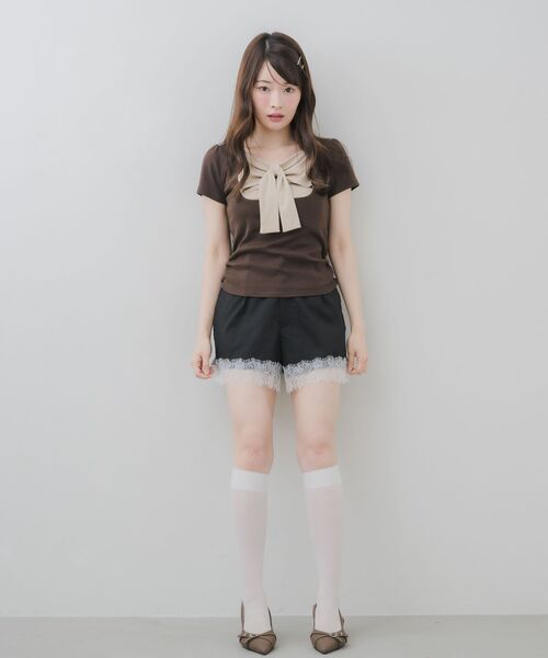 ems excite(エムズエキサイト)の「BIGリボン切替Tシャツ(Tシャツ/カットソー・レディース・ブラック/ピンク/ブラウン・FREE)」の9枚目の写真