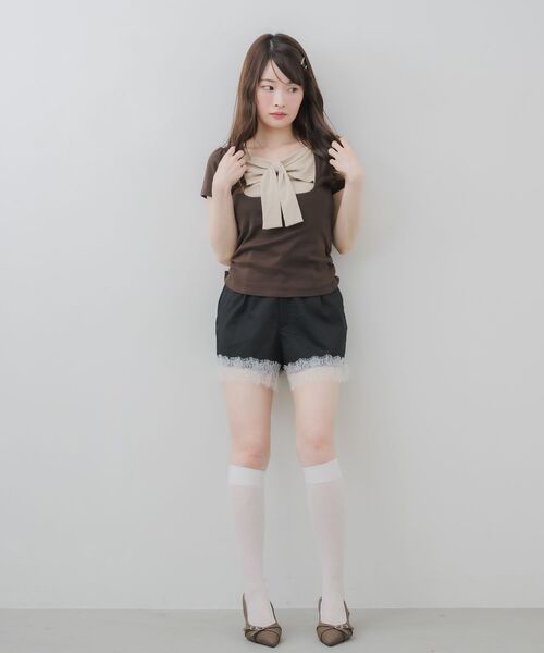 ems excite(エムズエキサイト)の「BIGリボン切替Tシャツ(Tシャツ/カットソー・レディース・ブラック/ピンク/ブラウン・FREE)」の10枚目の写真