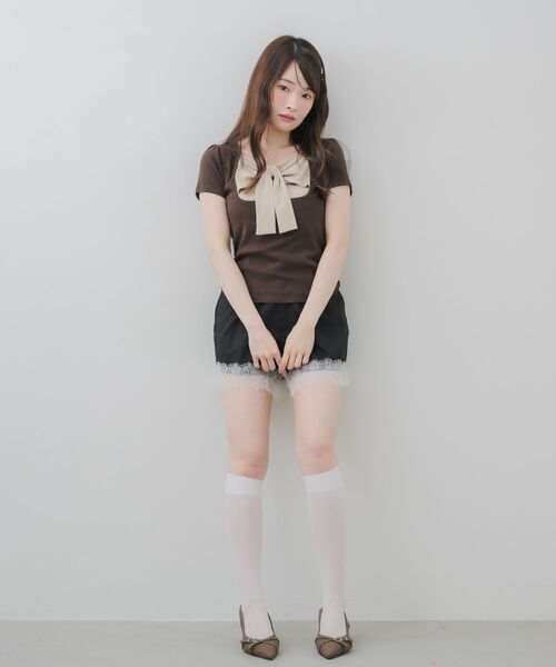 ems excite(エムズエキサイト)の「BIGリボン切替Tシャツ(Tシャツ/カットソー・レディース・ブラック/ピンク/ブラウン・FREE)」の11枚目の写真
