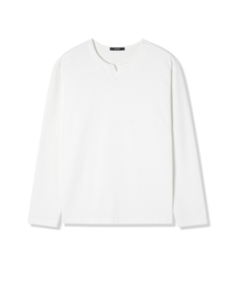 メンズラウンドネックブント長袖Tシャツ(O-WHITE)(HBRLT32)