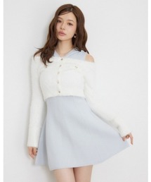 【AW先行アイテム】カーデセットフードミニニットワンピース 秋服 冬服