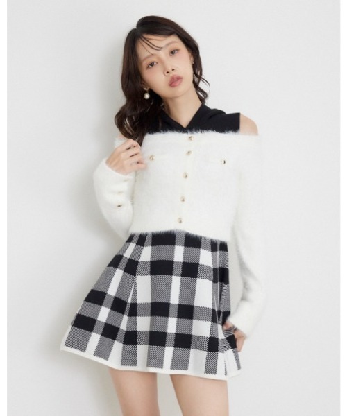 rienda(リエンダ)の「【AW先行アイテム】カーデセットフードミニニットワンピース 秋服 冬服(ワンピース・レディース・ホワイト系その他2/ブルー系その他/ベージュ系その他・FREE)」の1枚目の写真