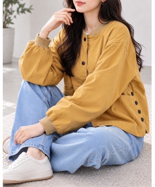 FAZVY(ファズビー)の「季節の変わり目に頼れる ゆるシルエットノーカラーブルゾン(ブルゾン・レディース・レッド/ライトブラウン/ブラック・L/M)」の7枚目の写真