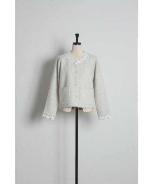tocco closet(トッコ クローゼット)の「【ZOZO限定】レース×パール装飾ニットジャケット(ニット/セーター・レディース・グレー/ベージュ・M)」の7枚目の写真