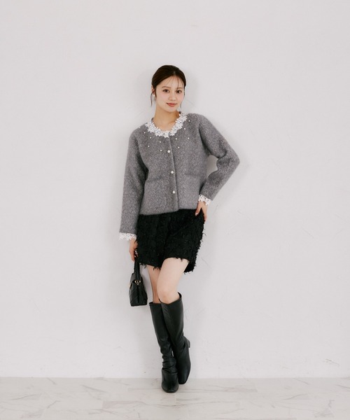 tocco closet(トッコ クローゼット)の「【ZOZO限定】レース×パール装飾ニットジャケット(ニット/セーター・レディース・グレー/ベージュ・M)」の15枚目の写真