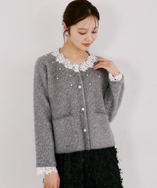 tocco closet(トッコ クローゼット)の「【ZOZO限定】レース×パール装飾ニットジャケット(ニット/セーター・レディース・グレー/ベージュ・M)」の16枚目の写真
