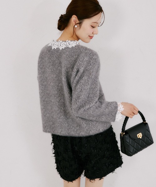 tocco closet(トッコ クローゼット)の「【ZOZO限定】レース×パール装飾ニットジャケット(ニット/セーター・レディース・グレー/ベージュ・M)」の19枚目の写真
