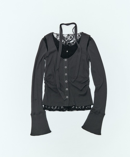 JOSE MOON(ジョゼムーン)の「LAYERED LACE CHOKER TOPS/レイヤードレースチョーカートップス(Tシャツ/カットソー・レディース・ホワイト/ブラック/グレー/サックスブルー・FREE)」の3枚目の写真