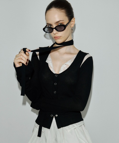 JOSE MOON(ジョゼムーン)の「LAYERED LACE CHOKER TOPS/レイヤードレースチョーカートップス(Tシャツ/カットソー・レディース・ホワイト/ブラック/グレー/サックスブルー・FREE)」の2枚目の写真
