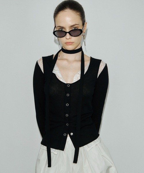 JOSE MOON(ジョゼムーン)の「LAYERED LACE CHOKER TOPS/レイヤードレースチョーカートップス(Tシャツ/カットソー・レディース・ホワイト/ブラック/グレー/サックスブルー・FREE)」の5枚目の写真