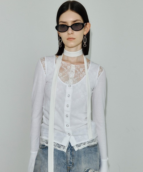 JOSE MOON(ジョゼムーン)の「LAYERED LACE CHOKER TOPS/レイヤードレースチョーカートップス(Tシャツ/カットソー・レディース・ホワイト/ブラック/グレー/サックスブルー・FREE)」の16枚目の写真